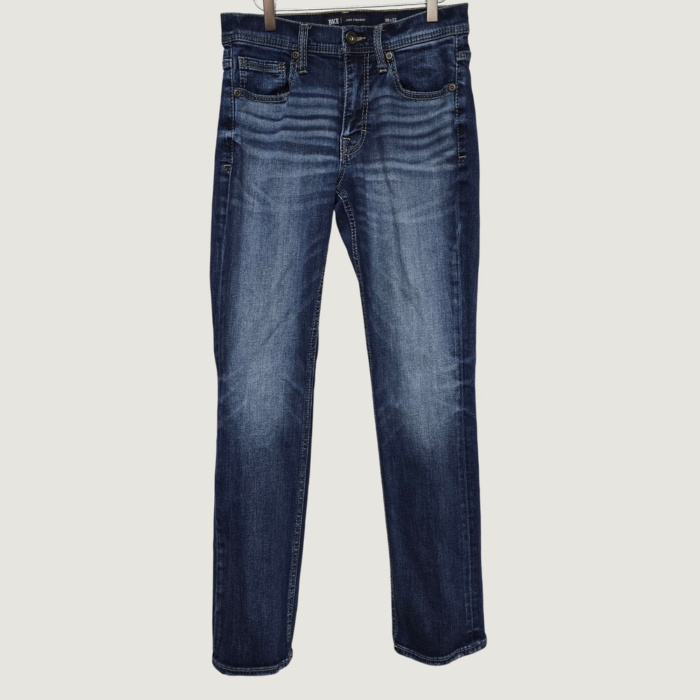 BKE Jake Straight Jeans Mens 30x32 Dark Wash Embroidered Pocket Rugged Western